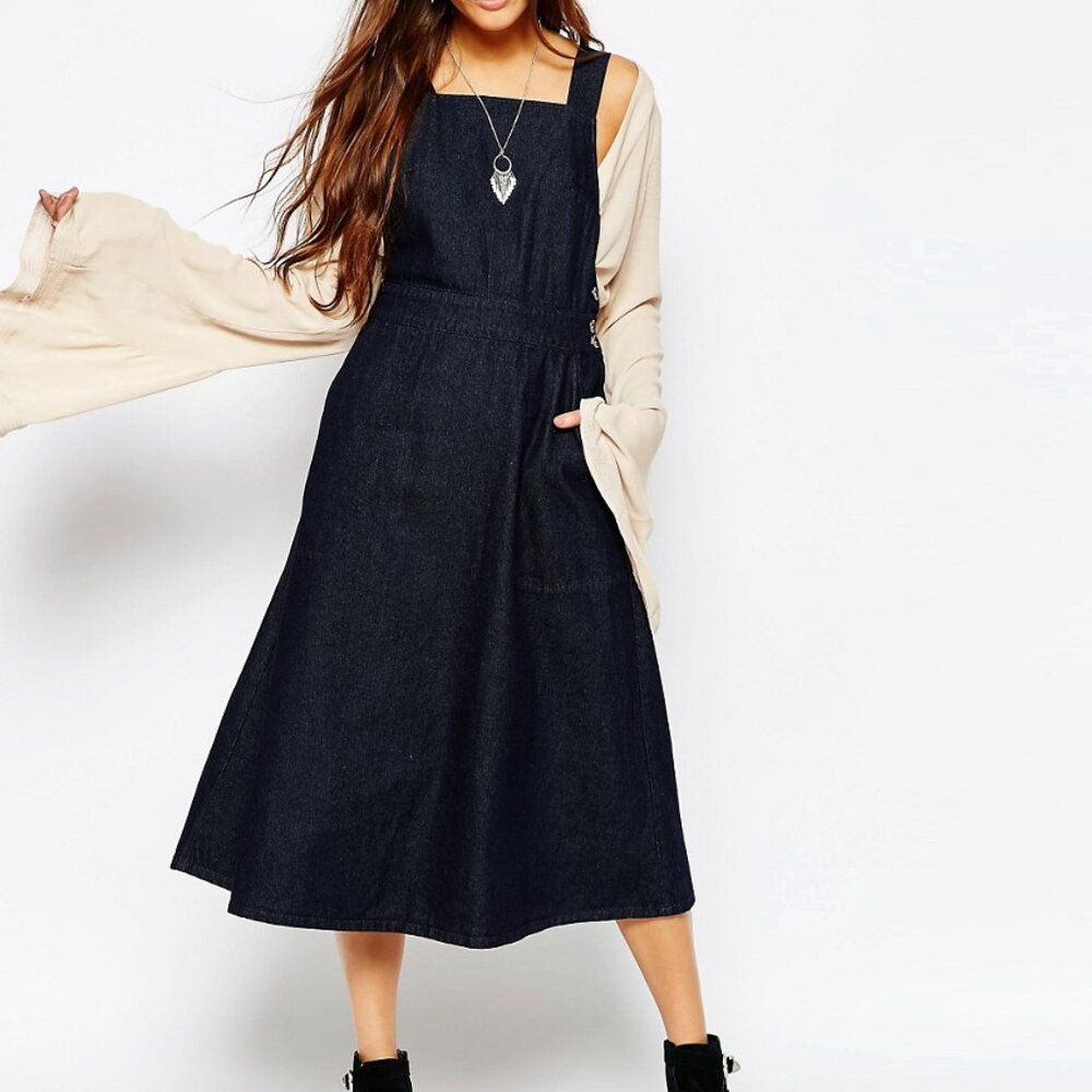 Free People Blue Denim Overall Dress Jumper Pinafore size 6